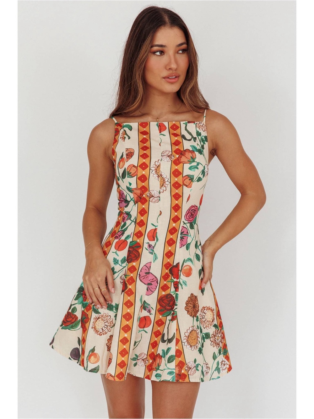 Italian Stripe Summer Mini Dress in Cream and Orange - With Pockets
